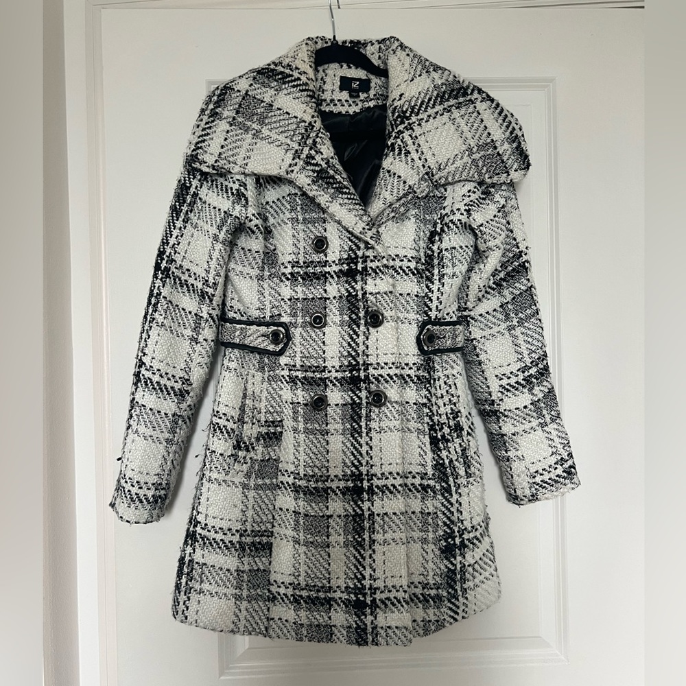 Tweed Black and White Peacoat Small